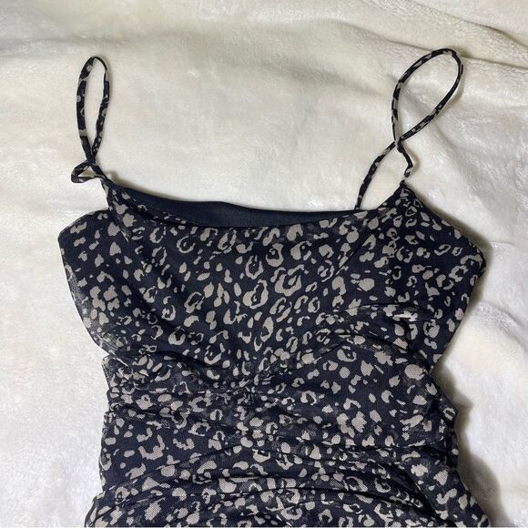 Leopard Print Black Spaghetti Strap Bodycon Mini Dress - Picture 4 of 7